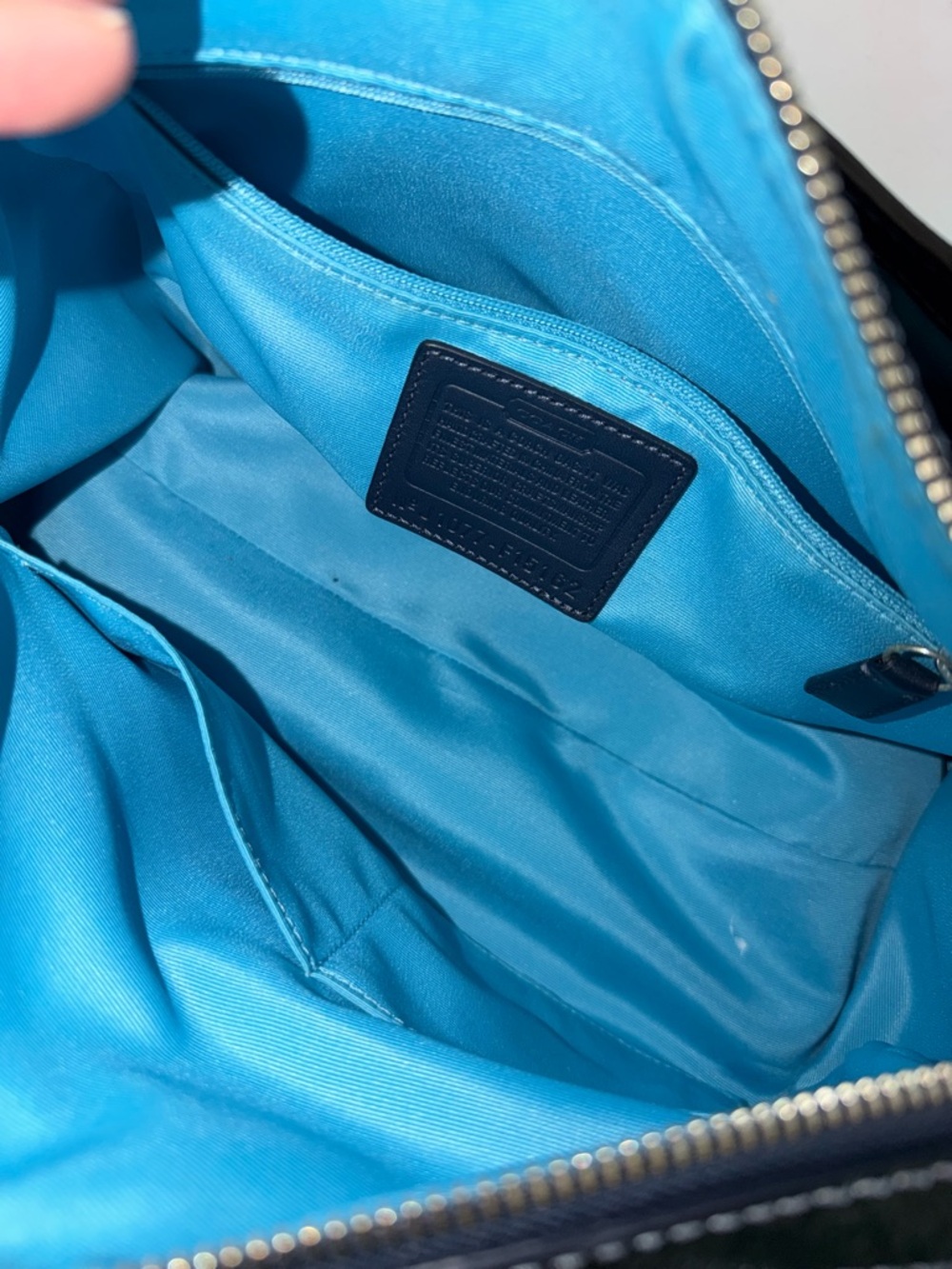 Coach Multicolor Logo Satchel with Black Patent Trim and Teal Stripes W Pouch - Picture 8 of 9